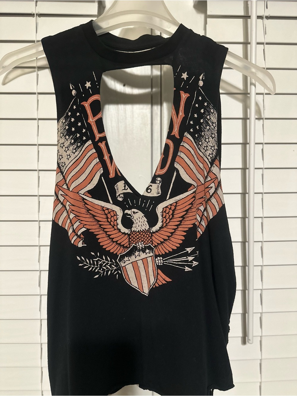 Forever 21 Black Tank with Rose Gold and Cream Eagle Graphic Cutout 0X